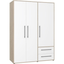 Armoire de chambre - MOKKARIS - Chene Sonoma / Blanc mat - 3 portes -