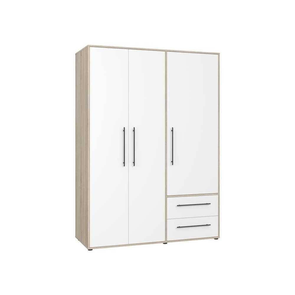 Armoire de chambre - MOKKARIS - Chene Sonoma / Blanc mat - 3 portes -
