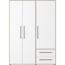 Armoire de chambre - MOKKARIS - Chene Sonoma / Blanc mat - 3 portes -