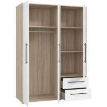 Armoire de chambre - MOKKARIS - Chene Sonoma / Blanc mat - 3 portes -