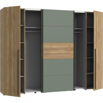 Armoire de chambre - NARAGO - Chene Mauvella / Sauge - 2 portes battan