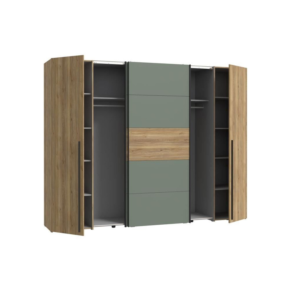 Armoire de chambre - NARAGO - Chene Mauvella / Sauge - 2 portes battan