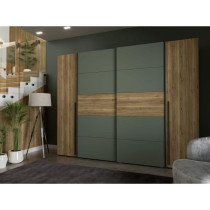 Armoire de chambre - NARAGO - Chene Mauvella / Sauge - 2 portes battan