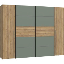 Armoire de chambre - NARAGO - Chene Mauvella / Sauge - 2 portes battan