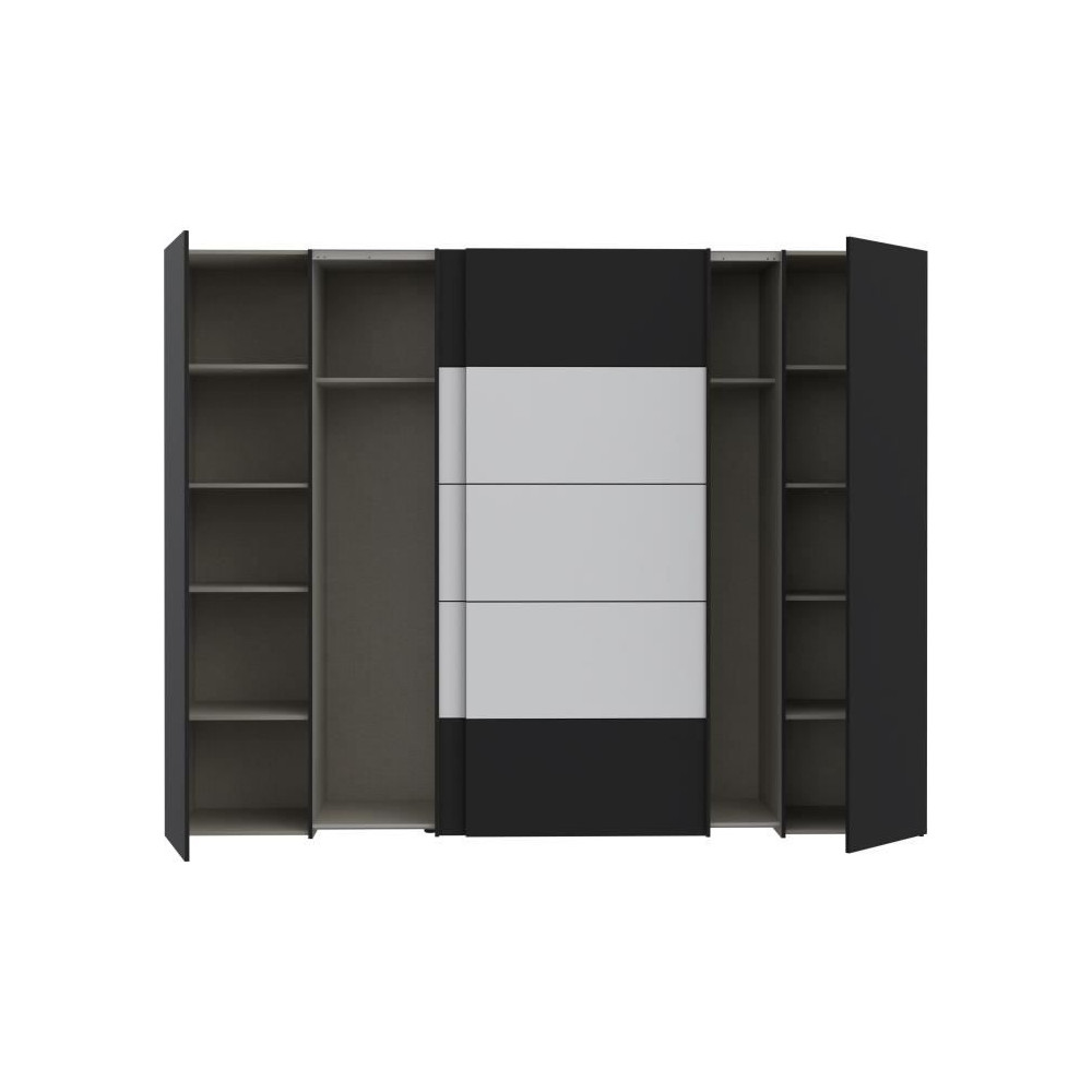 Armoire de chambre - NARAGO - Noir / Blanc - 2 portes battantes, 2 por Armoire de chambre - NARAGO - Noir / Blanc - 2 portes battantes, 2 por