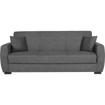 Canapé convertible 3 places - OSCAR - Tissu gris clair - 2 coussins -