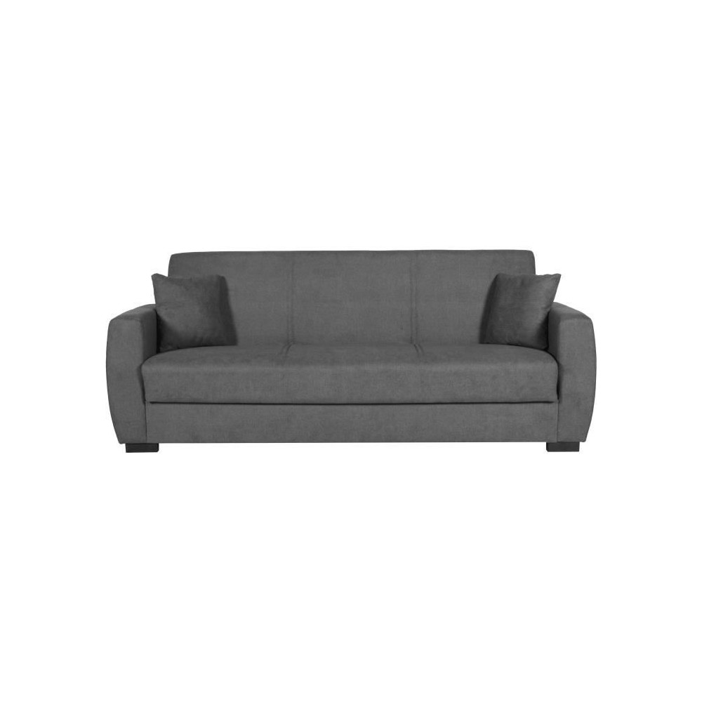 Canapé convertible 3 places - OSCAR - Tissu gris clair - 2 coussins -