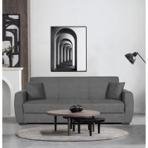 Canapé convertible 3 places - OSCAR - Tissu gris clair - 2 coussins -