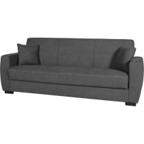 Canapé convertible 3 places - OSCAR - Tissu gris clair - 2 coussins -
