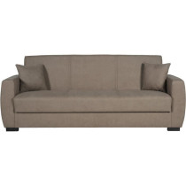 Canapé convertible 3 places - OSCAR - Tissu beige - 2 coussins - Coff