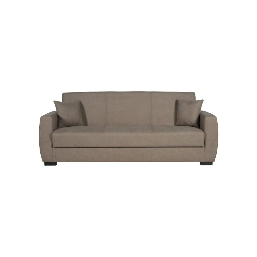 Canapé convertible 3 places - OSCAR - Tissu beige - 2 coussins - Coff Canapé convertible 3 places - OSCAR - Tissu beige - 2 coussins - Coff