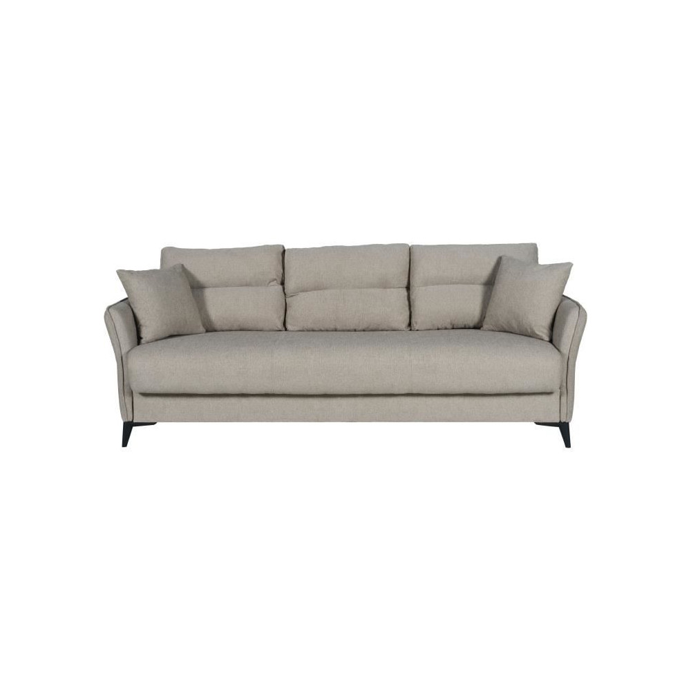 Canapé convertible 3 places - OTTOWA - Tissu beige - 2 coussins - Cof Canapé convertible 3 places - OTTOWA - Tissu beige - 2 coussins - Cof