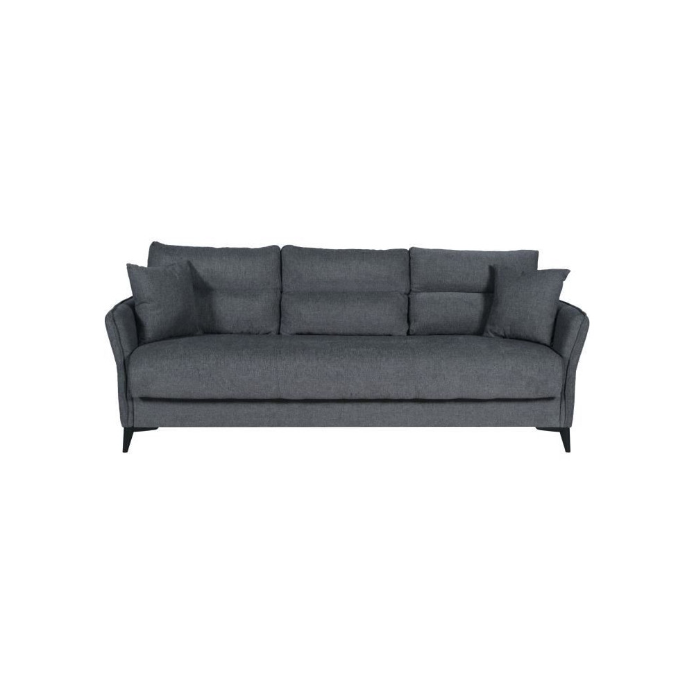 Canapé convertible 3 places - OTTOWA - Tissu gris foncé - 2 coussins Canapé convertible 3 places - OTTOWA - Tissu gris foncé - 2 coussins