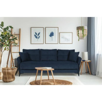 Canapé convertible 3 places - OTTOWA - Tissu bleu foncé - 2 coussins
