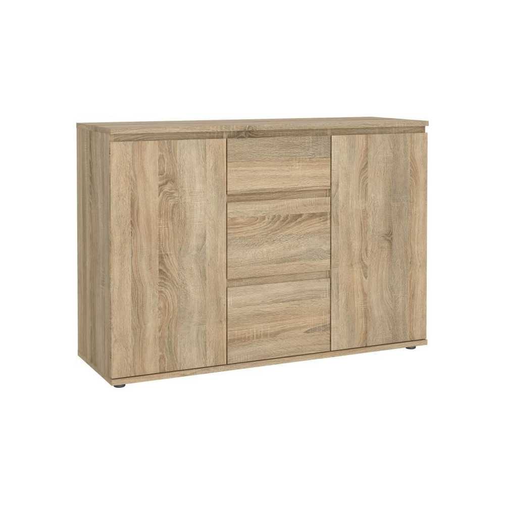 Buffet - Imitation chene - 2 portes - 3 tiroirs