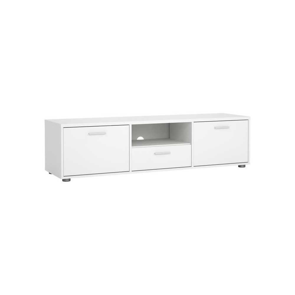 Meuble TV - MEDIA - Blanc mat - 2 portes, 1 tiroir - 147,2 x 39,8 x 38 Meuble TV - MEDIA - Blanc mat - 2 portes, 1 tiroir - 147,2 x 39,8 x 38