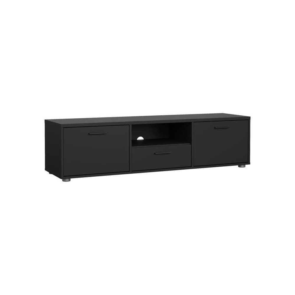 Meuble TV - MEDIA - Noir mat - 2 portes, 1 tiroir - 147,2 x 39,8 x 38, Meuble TV - MEDIA - Noir mat - 2 portes, 1 tiroir - 147,2 x 39,8 x 38,