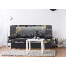 Banquette clic clac 3 places - Motif New York jaune - Style Contempora