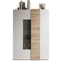 Vitrine - VENEZIA - 2 portes - Blanc laqué / Chene Cadiz - 121 x 44 x