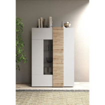 Vitrine - VENEZIA - 2 portes - Blanc laqué / Chene Cadiz - 121 x 44 x