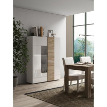 Vitrine - VENEZIA - 2 portes - Blanc laqué / Chene Cadiz - 121 x 44 x