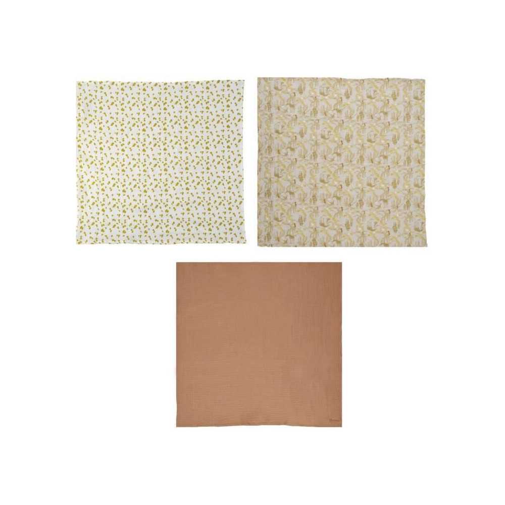 Lot de 3 langes - DOMIVA - Honey Moon - Mousseline de coton - Doux et Lot de 3 langes - DOMIVA - Honey Moon - Mousseline de coton - Doux et