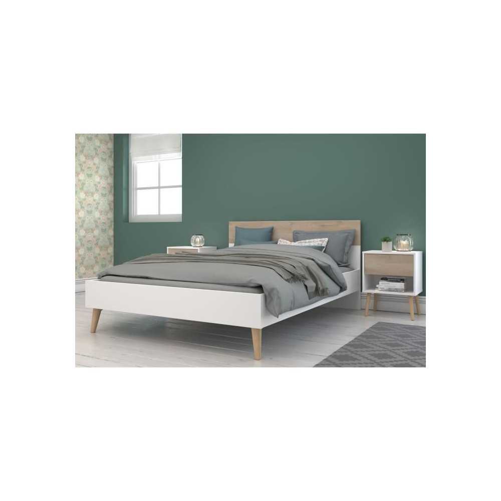 Ensemble Lit 140 x 190 cm + 2 chevets - AALBORG - Scandinave - Blanc / Ensemble Lit 140 x 190 cm + 2 chevets - AALBORG - Scandinave - Blanc /