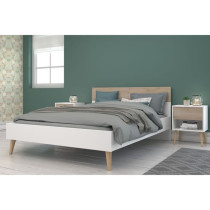 Ensemble Lit 160 x 200 cm + 2 chevets - AALBORG - Scandinave - Blanc /