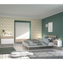 Ensemble Lit 160 x 200 cm + 2 chevets - AALBORG - Scandinave - Blanc /