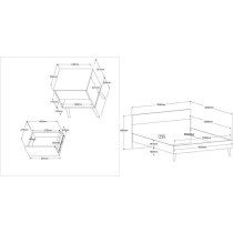 Ensemble Lit 160 x 200 cm + 2 chevets - AALBORG - Scandinave - Blanc /