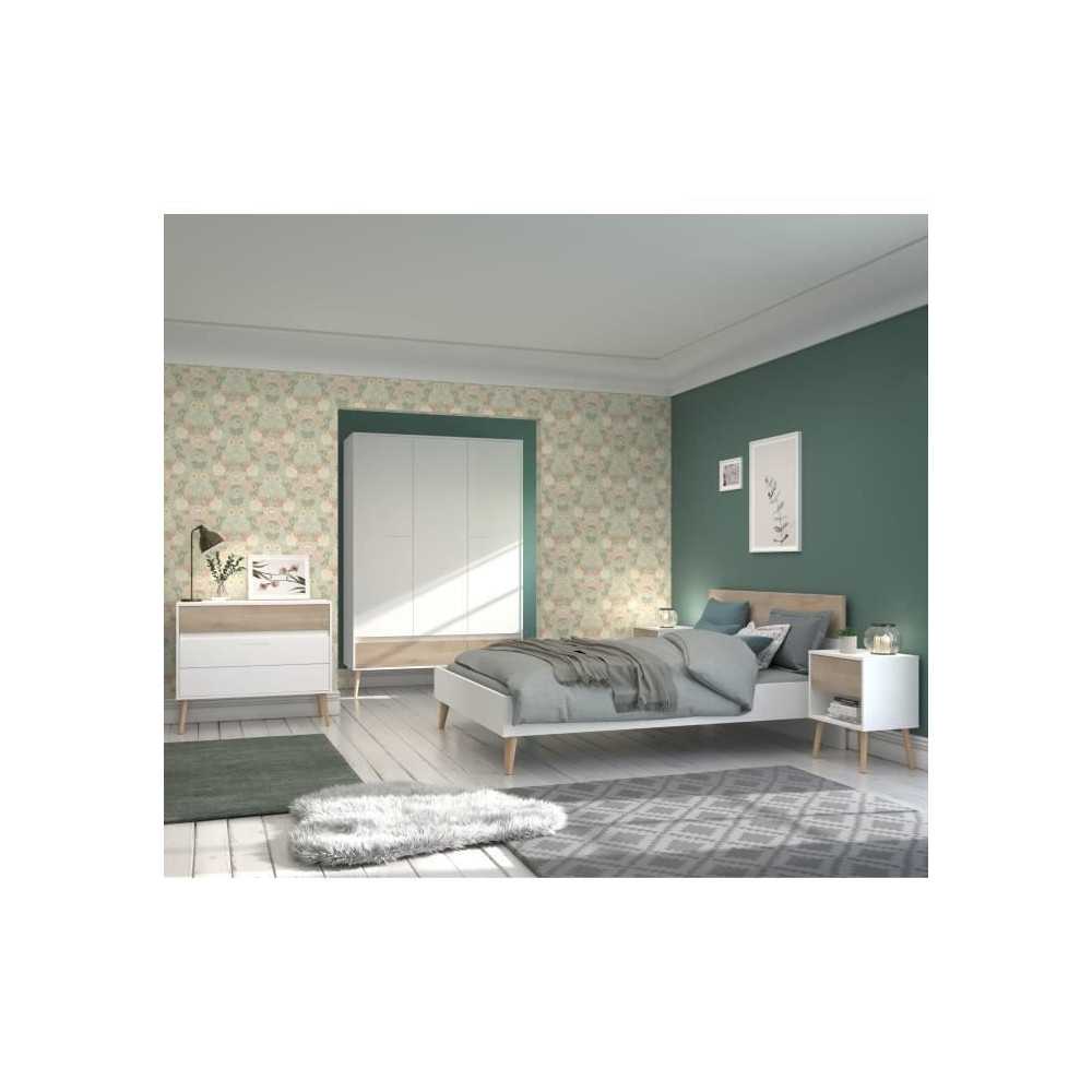 Chambre complete - AALBORG - Scandinave - Blanc / Chene - Lit 140 x 19 Chambre complete - AALBORG - Scandinave - Blanc / Chene - Lit 140 x 19