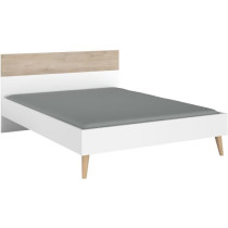 Lit adulte - AALBORG - 140 x 190 cm - Blanc / Chene - PARISOT