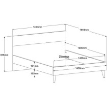 Lit adulte - AALBORG - 140 x 190 cm - Blanc / Chene - PARISOT