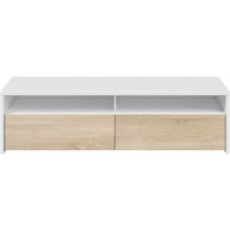 Meuble TV - KIOTO - Blanc Artik / Chene Canadien - 2 portes - 2 niches