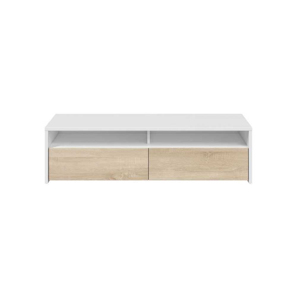 Meuble TV - KIOTO - Blanc Artik / Chene Canadien - 2 portes - 2 niches Meuble TV - KIOTO - Blanc Artik / Chene Canadien - 2 portes - 2 niches