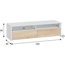 Meuble TV - KIOTO - Blanc Artik / Chene Canadien - 2 portes - 2 niches
