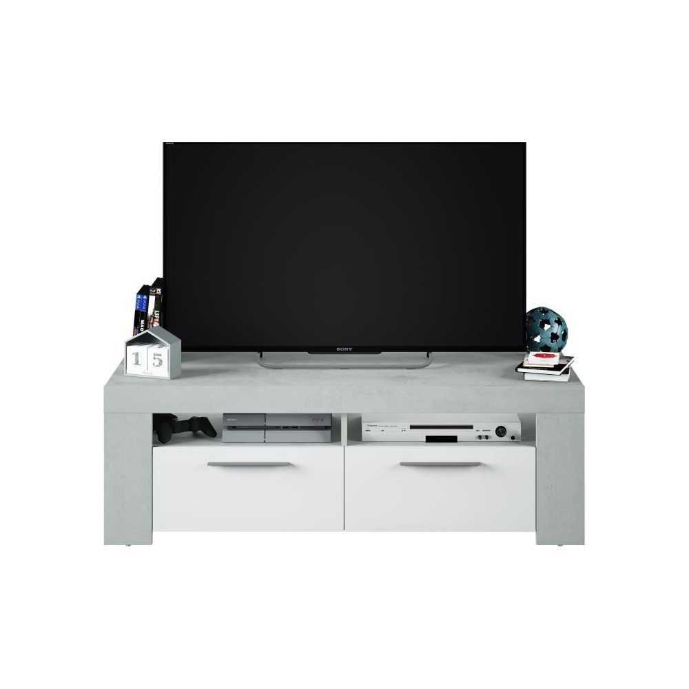 AMBIT Meuble TV 2 portes - Style contemporain - Gris et blanc - L 120 AMBIT Meuble TV 2 portes - Style contemporain - Gris et blanc - L 120