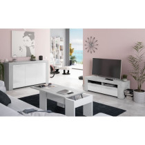 AMBIT Meuble TV 2 portes - Style contemporain - Gris et blanc - L 120