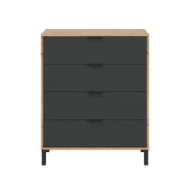 Commode 4 tiroirs décor chene noueux et gris anthracite - L77,5 cm