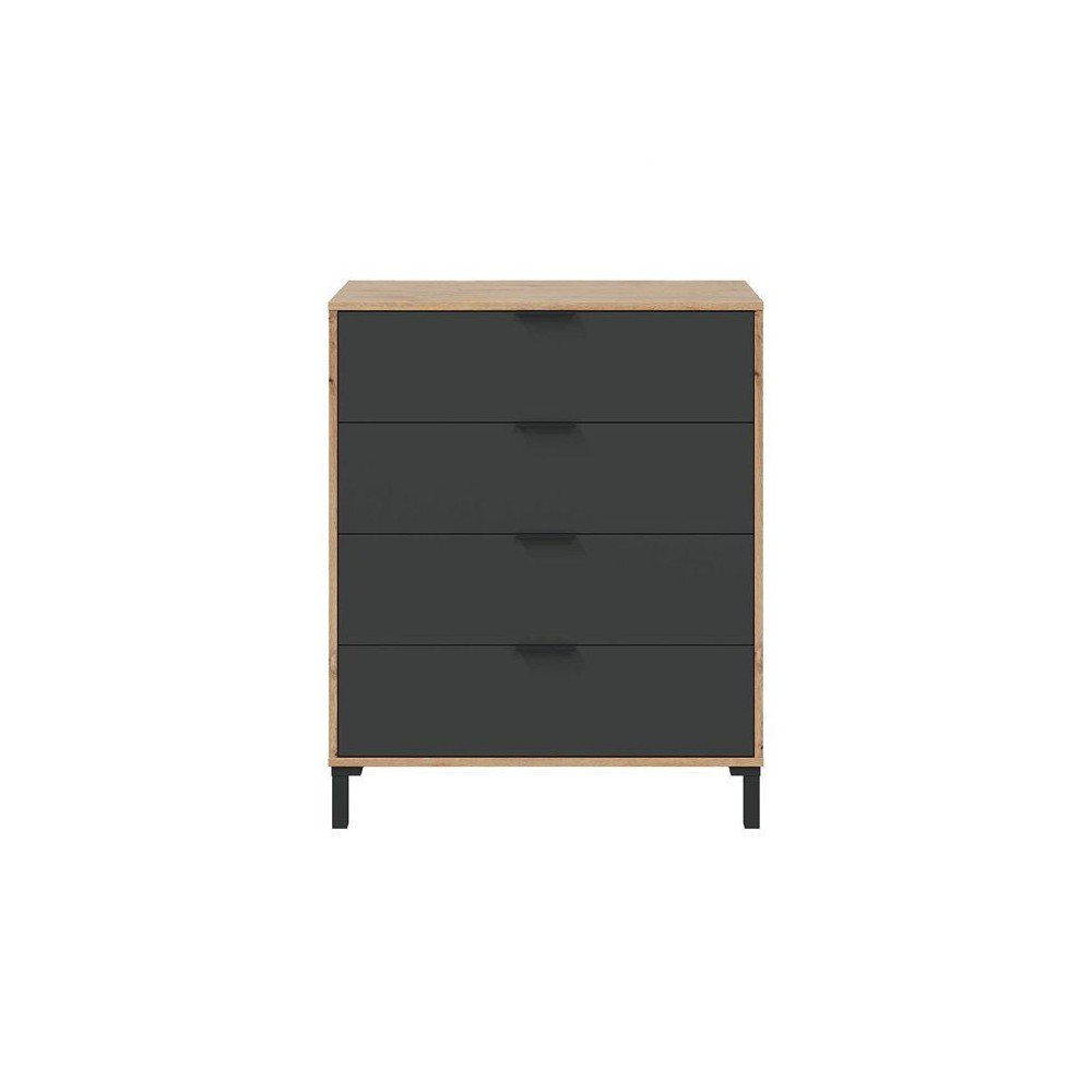 Commode 4 tiroirs décor chene noueux et gris anthracite - L77,5 cm Commode 4 tiroirs décor chene noueux et gris anthracite - L77,5 cm