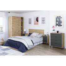 Commode 4 tiroirs décor chene noueux et gris anthracite - L77,5 cm
