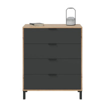 Commode 4 tiroirs décor chene noueux et gris anthracite - L77,5 cm