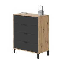 Commode 4 tiroirs décor chene noueux et gris anthracite - L77,5 cm