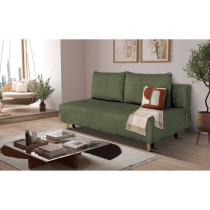 Canapé droit convertible 3 places GINO - Tissu Lincoln kaki - Avec co