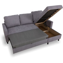 Canapé d'angle convertible - 4 places - AYA - Tissu soro Gris - Coffr