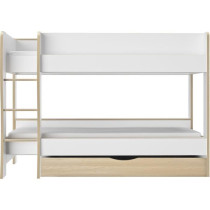 Lits superposés - Tiroir - ROOMY - Blanc / Chene naturel - GAMI