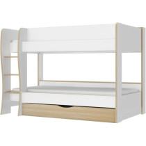 Lits superposés - Tiroir - ROOMY - Blanc / Chene naturel - GAMI