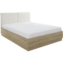 Lit coffre tete textile - TIDY - 160 x 200 cm - Chene / Ecru - Sommier