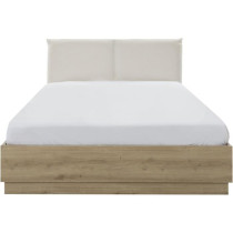 Lit coffre tete textile - TIDY - 160 x 200 cm - Chene / Ecru - Sommier