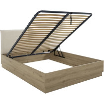 Lit coffre tete textile - TIDY - 160 x 200 cm - Chene / Ecru - Sommier